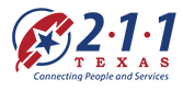 Red and blue logo of Texas 211 Connecting People and Services.