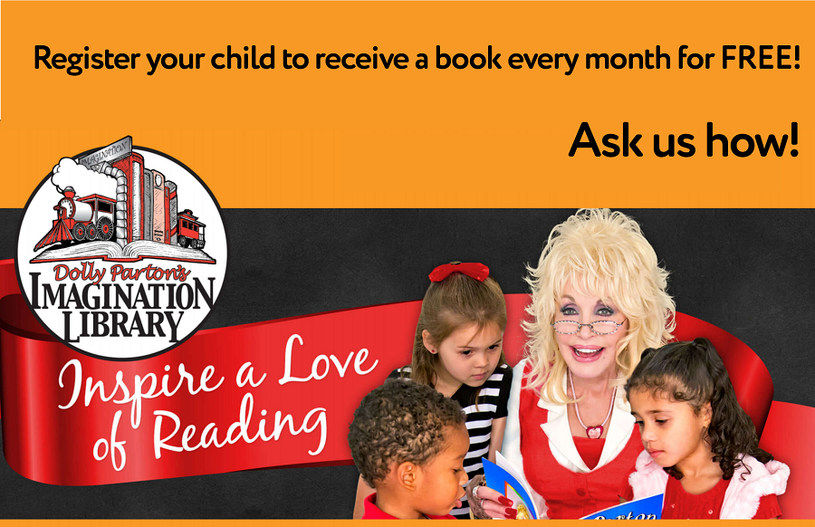 Image of Dolly Parton reading with kids.