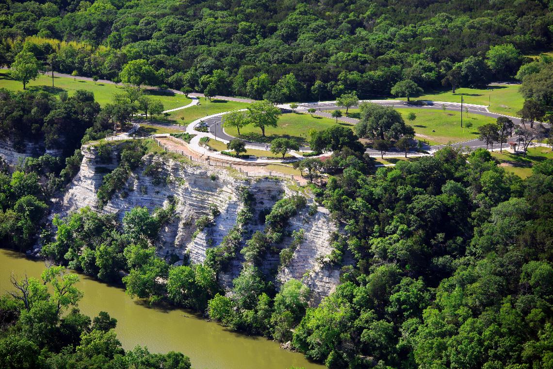 Aerial photo of Lovers Leap in Cameron Park.