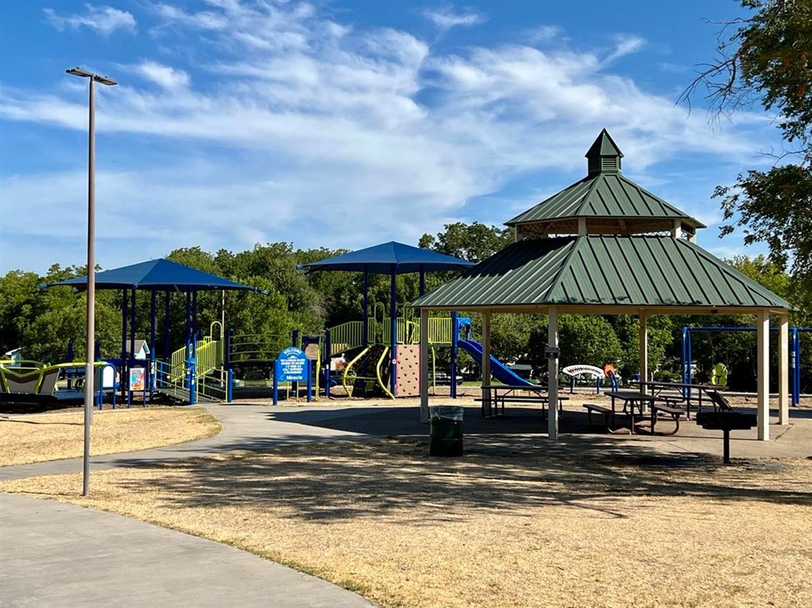 Photo of playground and pavilion at Kendrick Park.