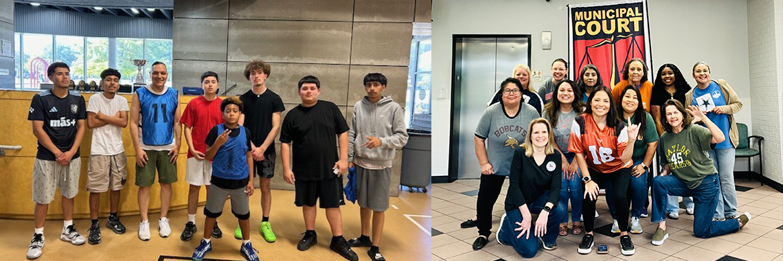 Judge Garcia with teenage kids and Municipal Court staff wearing sports jerseys.