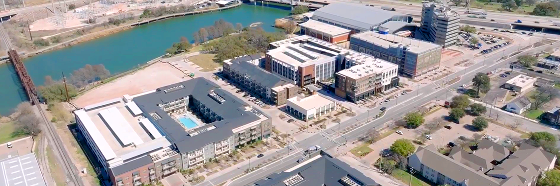 Aerial of Downtown Waco and Brazos River