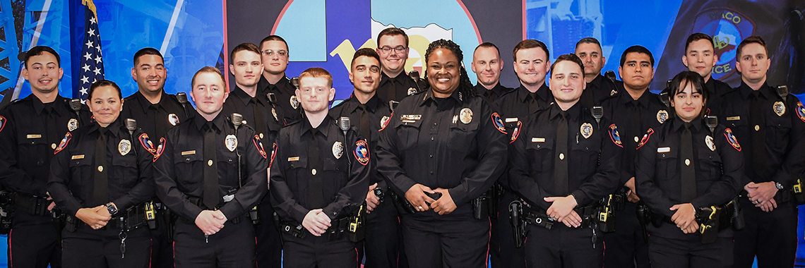 Group of Waco police officers with Chief Sheryl Victorian