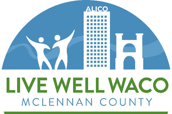 New blue and green Live Well Waco logo.