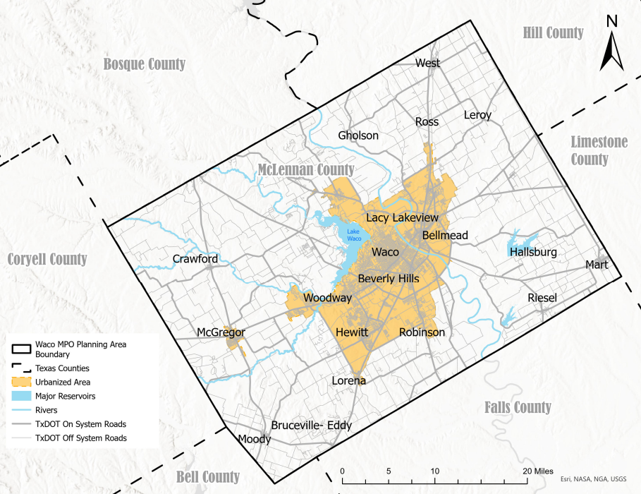 visual image of the Waco MPO planning area