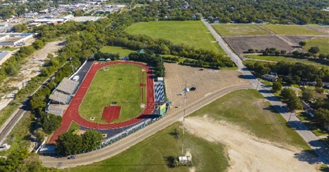 Aerial view of the Hart-Patterson Track and Field Complex and surrounding parkland. 