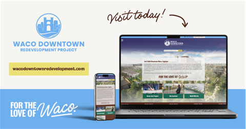 Macbook and iPhone displaying new Waco Downtown Redevelopment website