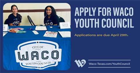 Two teen girls at a blue Waco Youth Council booth