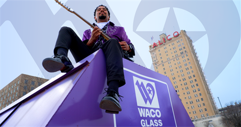 Purple Glass Recycling Bin in Downtown Waco