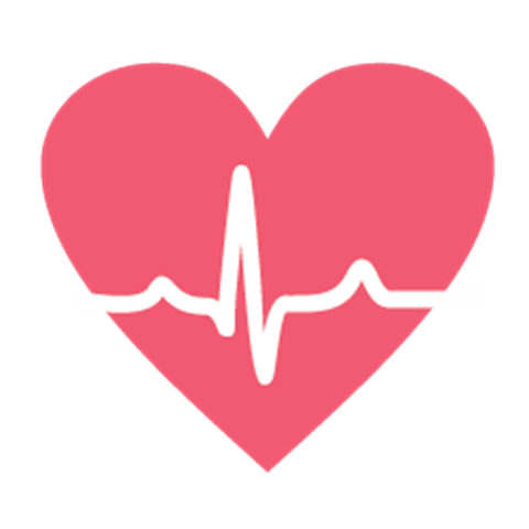 Red heart with white heartbeat line going through it